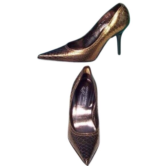 Donald Pliner Bronze Metallic Gator Leather Shoe New Pointy Toe Pump NWT $295 - Picture 3 of 3